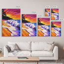 Ocean Waves, Sunset Beach, Coastal Wall Art, Colorful Seascape, Framed Canvas Print, Nautical Home Decor, Summer Painting, Bedroom Art