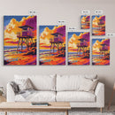 Lifeguard Tower, Beach Sunset, Coastal Summer Art, Vibrant Seascape, Framed Canvas Print, Ocean Lover Decor, Nautical Wall Art
