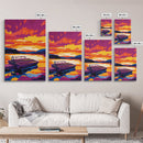 Dock, Lake, Boat, Sunset, Framed Canvas Print, Nautical Wall Art, Relaxing Lake House Decor, Living Room Art, Tranquil Scenic Painting