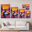 Grebe, Lake, Sunset, Bird, Framed Canvas Print, Wildlife Wall Art, Nature Scene, Vibrant Colors, Cozy Cabin Wall Decor