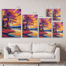 Autumn Tree, Vibrant Colors, Sunset Reflection, Framed Canvas Print, Fall Wall Art, Living Room Decor, Nature Art, Bold Landscape Painting