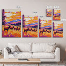 Elk Herd, Mountain Sunset, Wildlife Painting, Framed Canvas Print, Rustic Cabin Wall Art, Autumn Nature Decor, Bold Landscape Artwork