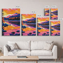 Mountain Lake, Sunset Sky, Nature Reflection, Framed Canvas Print, Cabin Decor, Bold Landscape Painting, Vibrant Scenic Artwork