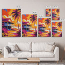 Beach House, Tropical Decor, Sunset Wall Art, Palm Tree, Framed Canvas Print, Coastal Wall Art, Summer Vibes, Living Room Art