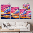 Pink Sunset, Scenic River, Framed Canvas Print, Bold Colors, Nature Wall Art, Modern Decor, Large Art, Boho Style, Bedroom Art, Gift Idea