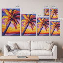 Palm Tree Sunset, Tropical Beach, Canvas Print, Coastal Wall Art, Boho Home Decor, Large Artwork, Vibrant Painting, Living Room Art