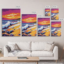Sunset Shoreline, Breaking Waves, Framed Canvas Print, Coastal Wall Art, Beach Aesthetic, Boho Decor, Large Artwork, Living Room Art