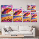 Beach Umbrella, Coastal Decor, Ocean Sunset, Relaxing Beach, Framed Canvas Print, Tropical Art, Vacation Vibes, Bedroom Wall Art