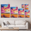 Golden Field, Sunset Sky, Framed Canvas Print, Warm Landscape Art, Country Home Decor, Colorful Painting, Cozy Aesthetic, Dining Room Art