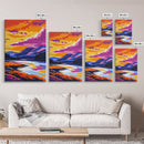 River, Sunset Glow, Serene Nature, Framed Canvas Print, Vibrant Landscape, Rustic Wall Decor, Home Office Art, Mountain Retreat Decor