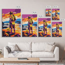 Fisherman Painting, Ocean Art, Nostalgic Scene, Sunset Coast, Framed Canvas Print, Rustic Wall Art, Vintage Aesthetic, Living Room Art