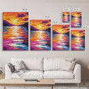 Water Reflection, Colorful Sunset, Lake View, Nature Art, Bold Tones, Serene Decor, Framed Canvas Print, Office, Living Room Art