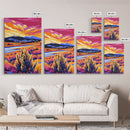 Mountain Meadow, Sunset Landscape Art, Rustic Cabin Decor, Autumn Nature Print, Warm Colors Painting, Framed Canvas Print