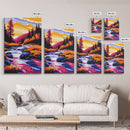 Autumn Stream, Fall Landscape Art, Cozy Cabin Decor, Rustic Nature Print, Vibrant Orange and Blue Painting, Canvas Print