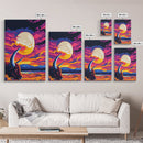 Buffalo Moon, Western Art, Vibrant Sunset, Wildlife Painting, Canvas Print, Rustic Home Decor, Cabin Wall Art, Bold Colorful Art