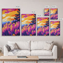 Vibrant Wildflower Art, Sunset Landscape Print, Autumn Nature Painting, Colorful Home Decor, Framed Canvas Print, Boho Bedroom Wall Art