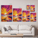 Fiery Ocean Sunset, Dramatic Sky Painting, Bold Color Landscape Art, Vibrant Beach Scene, Framed Canvas Print, Modern Living Room Decor