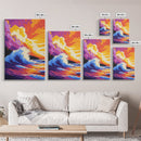 Powerful Ocean Wave, Surfing Wall Art, Vibrant Sunset Seascape, Coastal Home Decor, Framed Canvas Print, Beach House Living Room Art