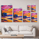 River Sunset, Cliff, Glow, Vibrant, Framed Canvas Print, Autumn Landscape, Nature Wall Art, Living Room Decor, Modern Rustic, Warm Tones