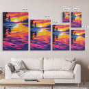 Golden Lake, Vibrant, Twilight, Canvas Print, Tranquil Scene, Living Room Art, Bold Color Palette, Peaceful Nature, Relaxing Space