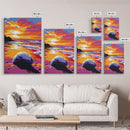 png: Ocean Sunset, Beach Waves, Coastal Beauty, Vibrant Seascape, Canvas Print, Living Room Wall Art, Surf Lover Decor, Nautical Artwork