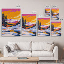 Winter Mountains, Snowy Scene, Holiday Aesthetic, Cozy Cabin Art, Framed Canvas Print, Christmas Wall Decor, Ski Lodge Art, Alpine View
