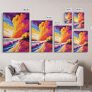 Ocean Waves, Fiery Sunset, Coastal Painting, Framed Canvas Print, Beach House Wall Art, Summer Vibes, Vibrant Home Decor, Large Artwork