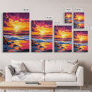 Sunset Waves, Ocean Horizon, Coastal Scene, Framed Canvas Print, Beach House Decor, Serene View, Vibrant Painting, Large Wall Art