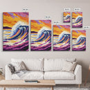 Ocean Wave, Sunset, Vibrant Art, Framed Canvas Print, Coastal Wall Art, Living Room Decor, Bold Colors, Surf Art, Beach Aesthetic