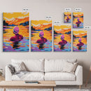Woman Swimming, Sunset, Nature Art, Framed Canvas Print, Relaxing Wall Art, Bedroom Decor, Bold Colors, Scenic Painting, Lake Art
