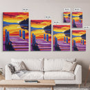 Wooden Dock, Sunset, Lake Scene, Canvas Print, Serene Wall Art, Rustic Home Decor, Nature Painting, Relaxing Landscape, Warm Tones
