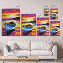 Rowboat Sunset, Serene Lake, Peaceful Landscape, Vibrant Colors, Canvas Print, Bedroom Wall Art, Boho Decor, Nautical Home Aesthetic