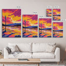 Sunset Landscape, Vibrant Nature Art, Framed Canvas Print, Colorful Wall Decor, Mountain Painting, Living Room Art, Modern Art