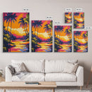 Palm Trees, Tropical Sunset Art, Framed Canvas Print, Vibrant Beach Decor, Island Landscape, Coastal Wall Art, Living Room Decor