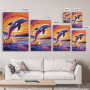Leaping Dolphin, Ocean Art, Coastal Decor, Vibrant Seascape, Canvas Print, Beach House Wall Art, Nautical Aesthetic, Bold Colors