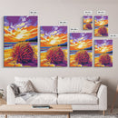 Coastal Grass, Sunset Beach Scene, Framed Canvas Print, Vibrant Seaside Painting, Ocean View Art, Living Room Decor, Warm Nature Art
