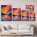 Lake Sunset, Vibrant Water Reflection Art, Framed Canvas Print, Serene Nature Scene, Bold Landscape Painting, Relaxing Wall Decor