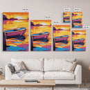 Sunset Rowboat, Lake House Art, Nautical Wall Decor, Coastal Art, Framed Canvas Print, Bedroom Art, Ocean Sunset Painting