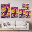 Breaching Whale, Ocean Wildlife Art, Nautical Home Decor, Coastal Sunset Art, Framed Canvas Print, Living Room Wall Art, Marine Painting