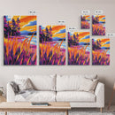 Lakeside Pines, Autumn Nature Art, Tranquil Landscape, Vibrant Sunset Painting, Framed Canvas Print, Cabin Wall Decor, Rustic Home Art