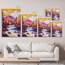 Autumn Waterfall, Mountain Landscape, Vibrant Nature, Scenic View, Framed Canvas Print, Living Room Wall Art, Fall Home Decor