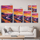 River Valley, Sunset Glow, Nature Escape, Vibrant Canyon, Framed Canvas Print, Living Room Wall Art, Western Landscape Painting
