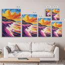 Ocean Waves, Coastal Cliff, Vibrant Sunset, Framed Canvas Print, Beach House Wall Art, Nautical Home Decor, Ocean Serenity Painting