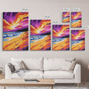 Sunset Beach, Colorful Seascape, Vibrant Ocean, Coastal Wall Art, Canvas Print, Living Room Decor, Beach House Art, Sunset Painting