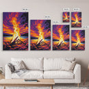 Campfire Blaze, Sunset Glow, Nature Landscape, Framed Canvas Print, Rustic Wall Art, Cabin Decor, Autumn Aesthetic, Warm Colors