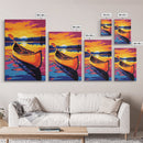 River Canoe, Sunset Glow, Water Reflection, Canvas Print, Adventure Art, Nature Inspired Decor, Boho Aesthetic, Cabin Wall Art