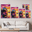 Sunset Boat Art, Nautical Wall Art, Ocean Sunset Painting, Coastal Decor, Vibrant Boat Scene, Framed Canvas Print, Living Room Art