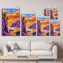 Cliffside Sunset Art, Vibrant Seascape Painting, Ocean Print, Coastal Home Decor, Beach Scene, Framed Canvas Print, Living Room Art