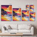 Ocean Waves Art, Coastal Beach Painting, Sunset Seascape Print, Vibrant Ocean View, Nautical Home Decor, Framed Canvas Print