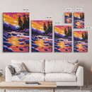 Mountain River Art, Vibrant Nature Painting, Colorful Landscape Canvas Print, Rustic Cabin Wall Art, Autumn Home Decor, Living Room Art
